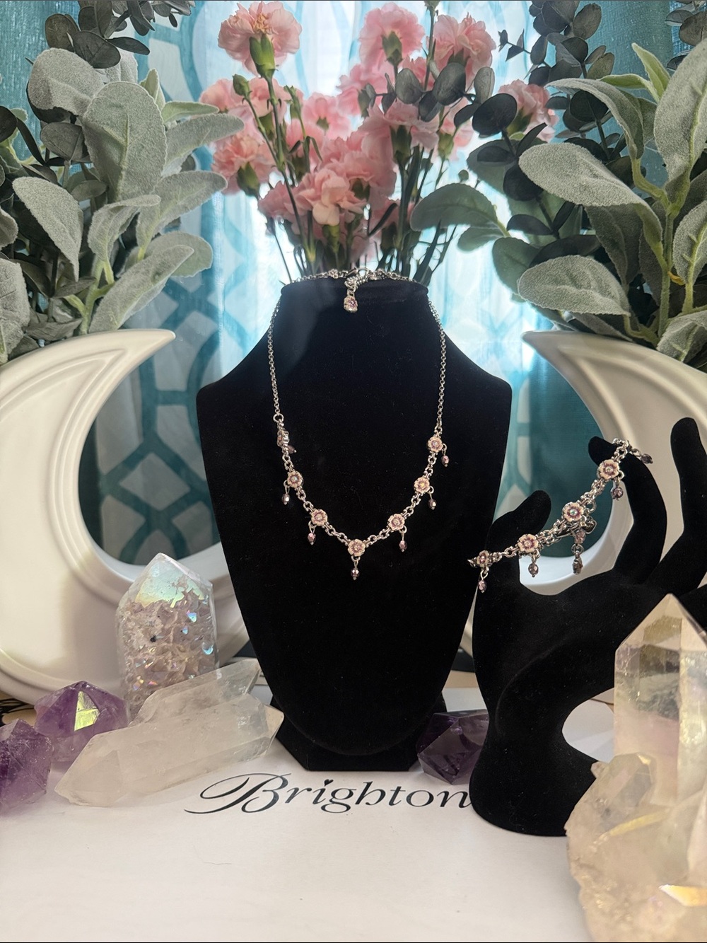 💜🌸RARE BRIGHTON VINTAGE ‘Forget Me Not’ Purple Floral Necklace and Bracelet Set!